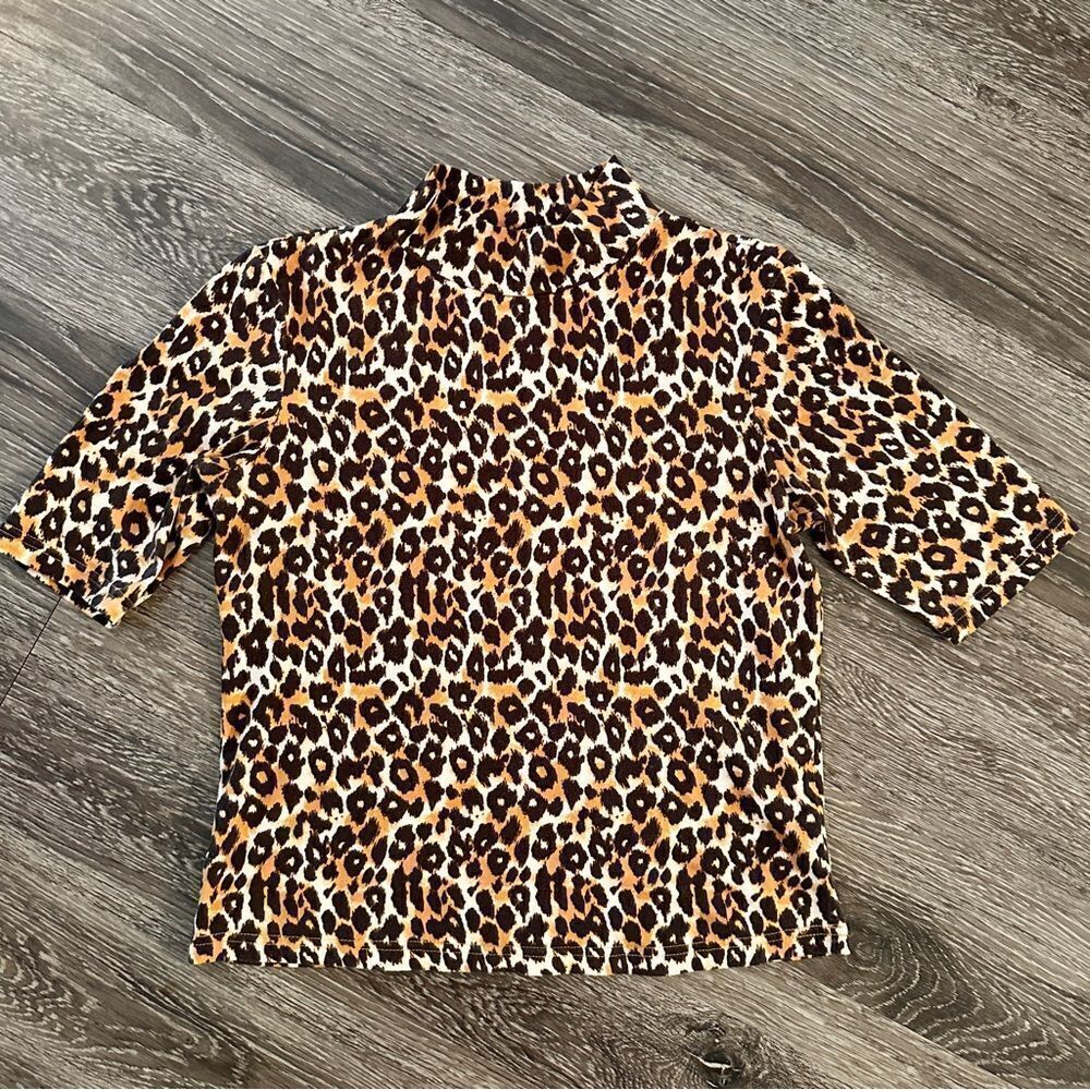 Anthropologie Animal Print Short Sleeve Mockneck
